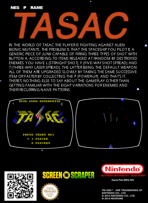 Tasac (Homebrew) — Box back